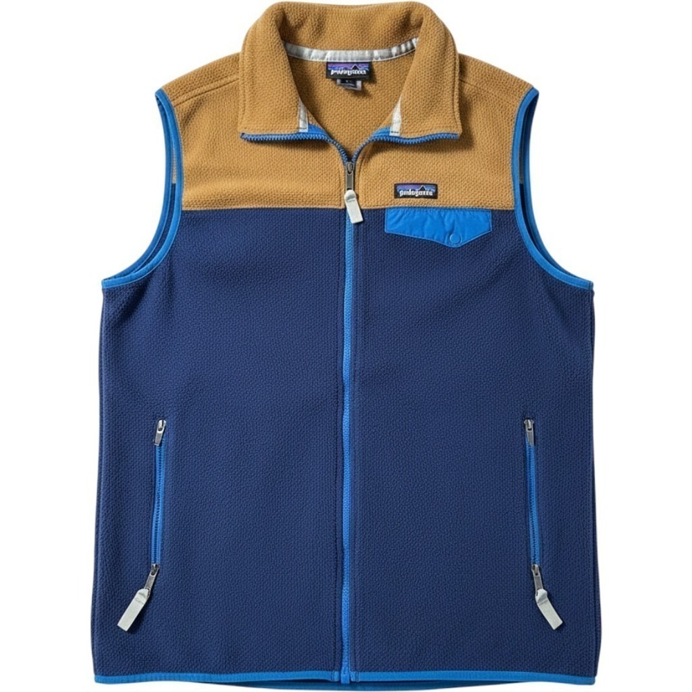 Patagonia Synchilla Fleece Vest Mens Large Blue Tan Full Zip Outdoor Layer
